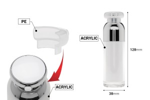 Пластмасова бутилка Airless 30 ml  Акрилен  ( вътрешно прозрачна и външно бяла) със помпа и капачка-изображение_размери