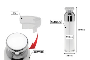 Луксозна Airless опаковка 50 мл (Прозрачна навън и бяла отвътре)  50 ml-изображение_размери