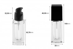 Стъклена квадратна бутилка 30 мл със черна лосион помпа 