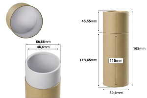 Кафява  крафт кутия (вътрешно бяла), цилиндрична с размери  59.6x165 mm за бутилки - 12 бр-изображение_размери