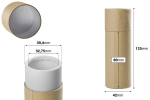 Кафява крафт  (вътрешно бяла) цилиндрична кутия с размер  42x125 mm за бутилки - 12 бр-изображение_размери
