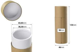 Kафява крафт кутия  (вътрешно бяла) ,цилиндрична с размери 46x134 mm за бутилки - 12 бр-изображение_размери