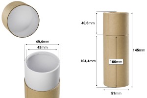 Кафява крафт кутия (вътрешно бяла),  цилиндрична  с размери 51x145 mm за бутилки - 12 бр-изображение_размери