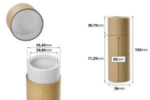 Кафява крафт  (вътрешно бяла) цилиндрична кутия с размер  36x102 mm за бутилки - 12 бр-изображение_размери