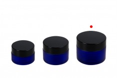 Стъклени сини матови буркани за крем 50 мл с различни цветове капачка и уплътнител