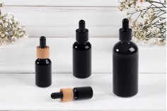 Glass bottle PP18 for essential oils 100 ml in black frosted color