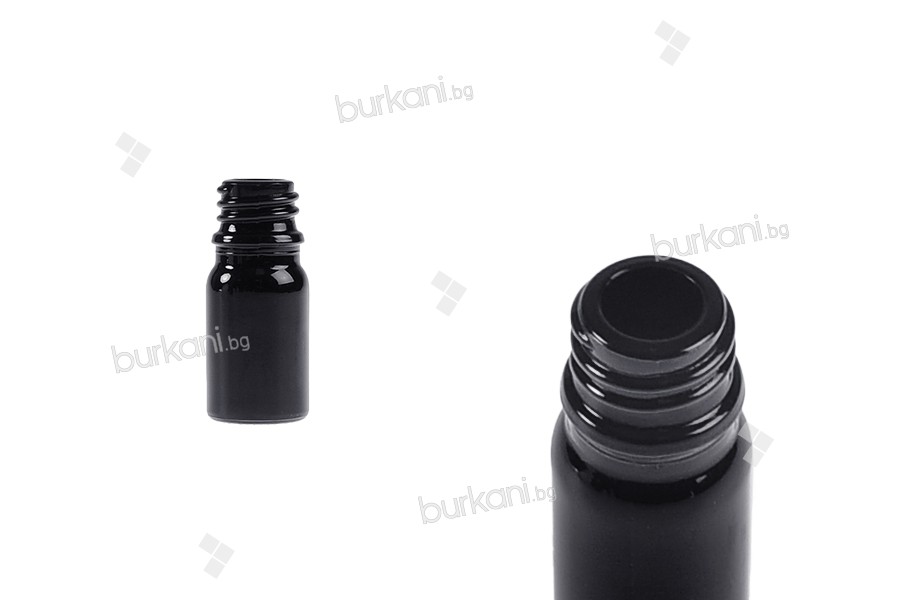 Glass bottle PP18 for essential oils 5ml in black froasted color