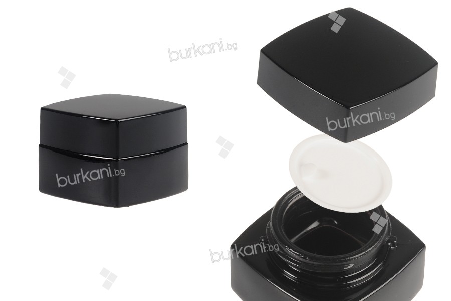 Luxury 30ml glass jar in black color for cream with acrylic cap and plastic gasket