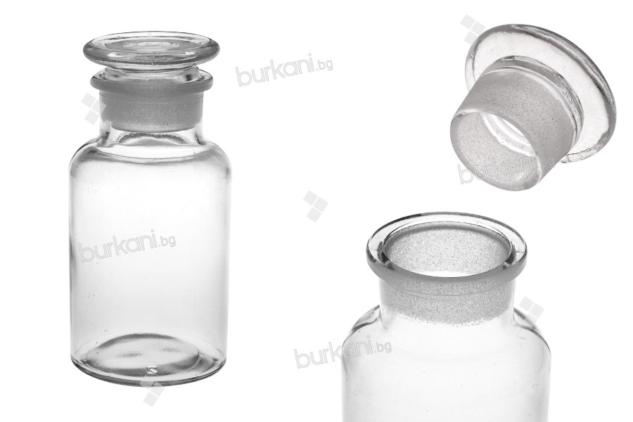 Стъклена прозрачна бутилка 250 мл със стъклена капачка 