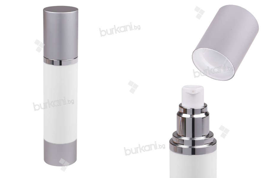 Бутилка Airless 50 ml (бяло тяло, с капачка алуминиева) 