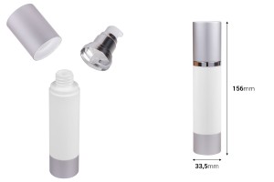 Бутилка Airless 50 ml (бяло тяло, с капачка алуминиева)-изображение_размери