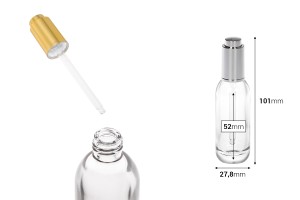 Стъклена бутилка  15 ml с капкомер и капачка с бутон-изображение_размери