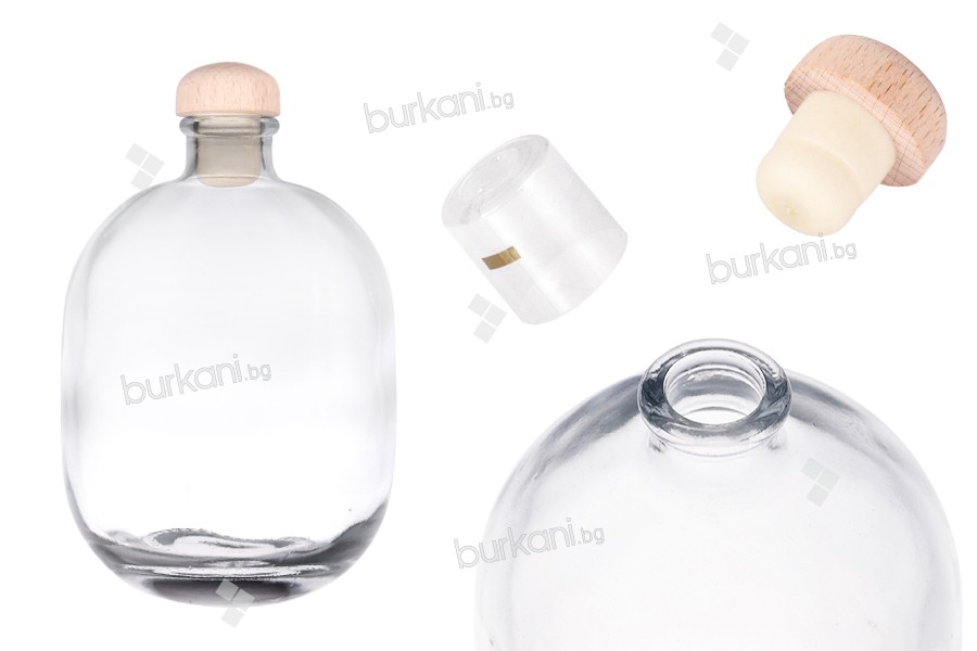 Стъклена елегантна бутилка 500 мл с тапа и капсула 
