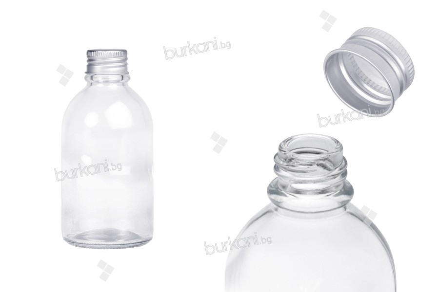 Стъклена кръгла бутилка 100 мл с алуминиева капачка - 6 бр. 