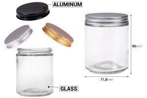 Стъклен прозрачен буркан 250 мл с алуминиева капачка с уплътнител - 6 бр.-изображение_размери