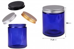 Alüminyum kapaklı ve iç astarlı 100 ml mavi cam kavanoz - 6 adet
