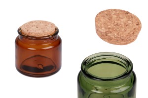Стъклен зелен или карамелен буркан с коркова тапа 100 мл-изображение_продукт