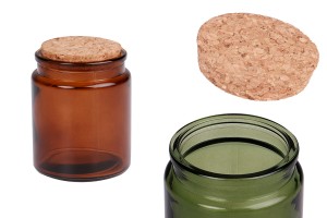 Стъклен буркан зелен или кафяв 200 мл с коркова тапа-изображение_продукт