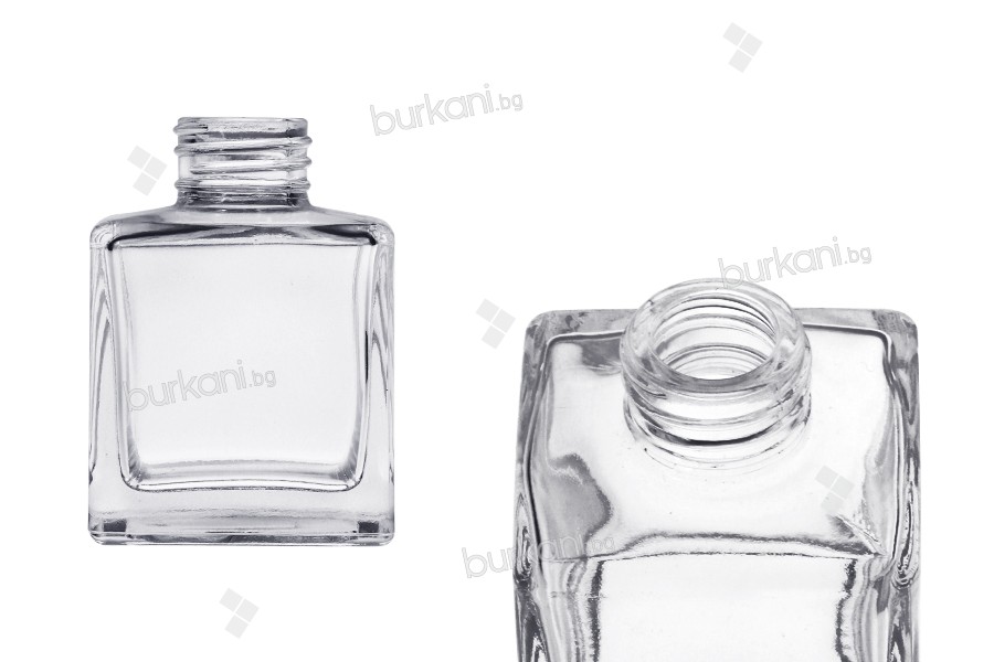Стъклена бутилка 100 мл квадратна прозрачна за ароматизатори 