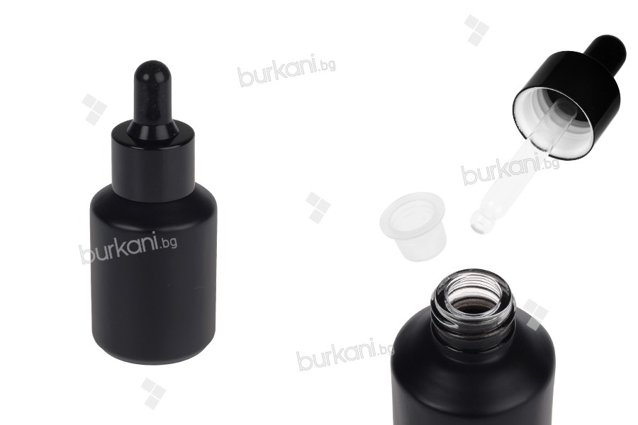 Serum için siyah damlalıklı 30 ml mat siyah cam şişe