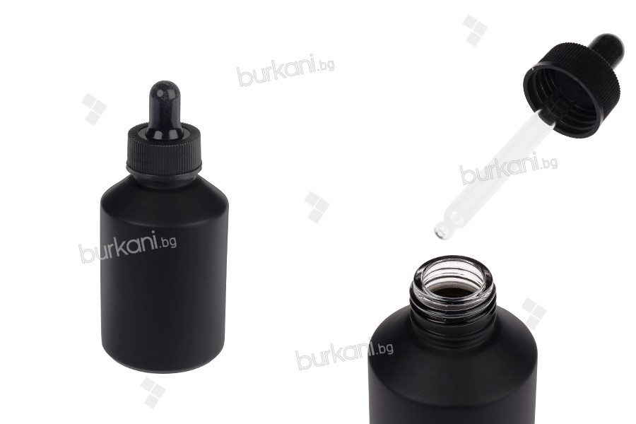 Serum için siyah damlalıklı 60 ml mat siyah cam şişe