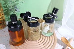 Стъклен  буркан 200 ml с персонализирана лъжичка, цедка и четка-изображение_група