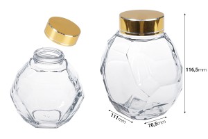 Стъклен буркан 380 мл със златен капак за мед-изображение_размери