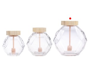 Стъклен буркан 1000 мл с дървена капачка и лъжичка за мед-изображение_група