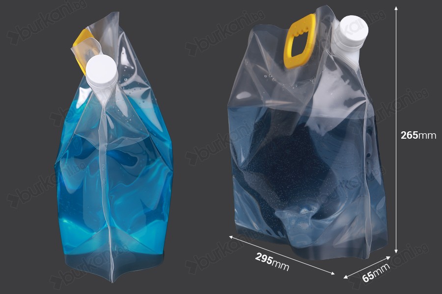 Опаковка тип Doy Pack прозрачна  2.5 литра  с бяла предпазна капачка и дръжка - 10 бр-изображение_размери