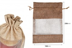 Ленена торбичка с размер 160х230 мм с прозорец (тюл) в различни цветове - 50 бр.
