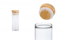 Transparent glass tube 30 ml with bamboo cap and rubber - 6 pcs