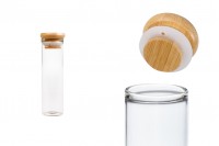 Transparent glass tube 40 ml with bamboo cap and rubber - 6 pcs