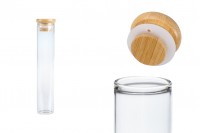 Transparent glass tube 65 ml with bamboo cap and rubber - 6 pcs