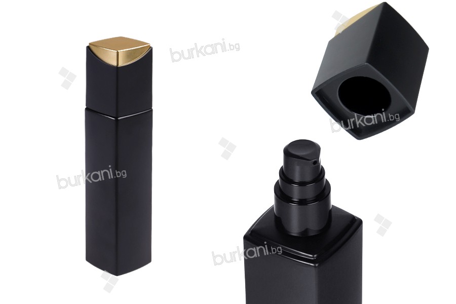 Krem pompalı ve özel kapaklı 40 ml siyah mat renkli lüks cam şişe