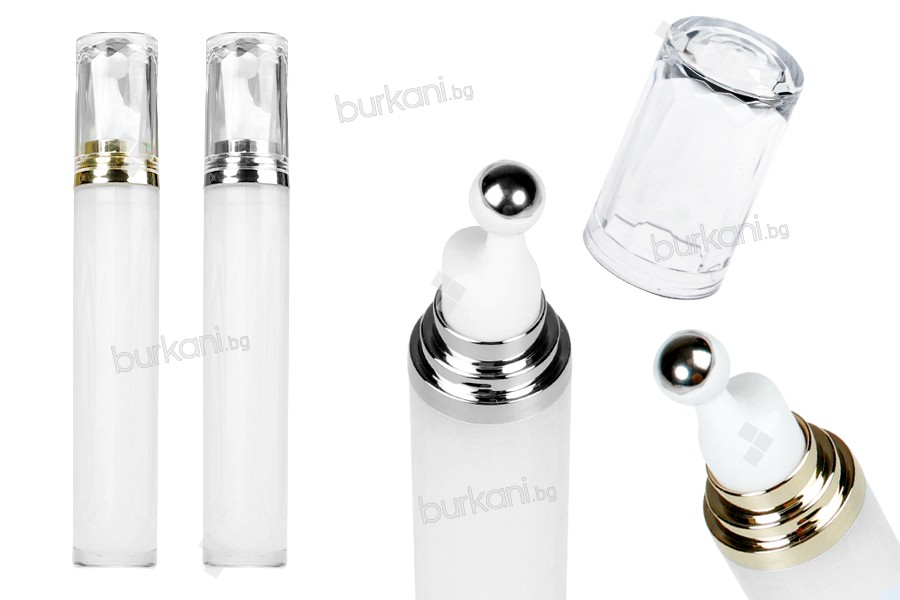 Acrylic bottle 20 ml in cylindrical shape for cosmetic use with roll on and cap