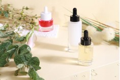 Serum ve süzgeç için siyah damlalıklı 30 ml şeffaf cam şişe