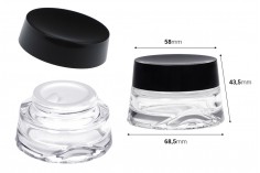 Стъклен буркан 30 мл прозрачен за крем с черна капачка и пластмасов уплътнител 