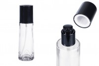 Прозрачна стъклена  100 мл бутилка с черна помпа за крем и капачка 
