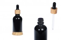 Стъклена бутилка 50 мл черна с пластмасов капкомер и дървена основа