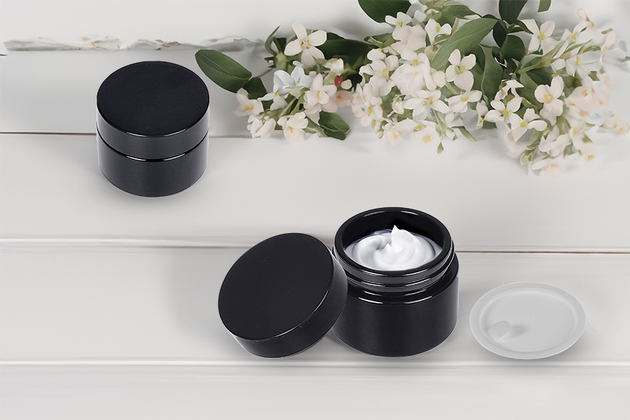 Стъклен черен буркан 30 мл с капачка и пластмасов уплътнител-изображение_група