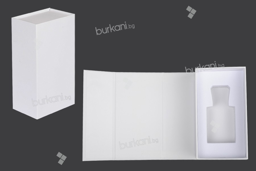 90x140x55 mm mıknatıslı kapaklı beyaz karton kutu (30 ml şişeler için kod: 1020-70-0)