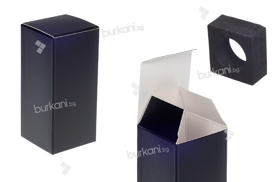 Опаковъчна кутия (500 гр.) 65х65х140 мм в черен матов цвят с вътрешна дунапренова основа за бутилки с диаметър 44 мм - 20 бр.