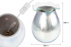 Електрически сСтъклен сребърен арома дифузер със светлина за масла или восък (работи с лампа)