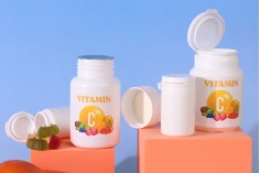 Haplar ve kapsüller için 30 ml'lik kapaklı beyaz plastik kavanoz