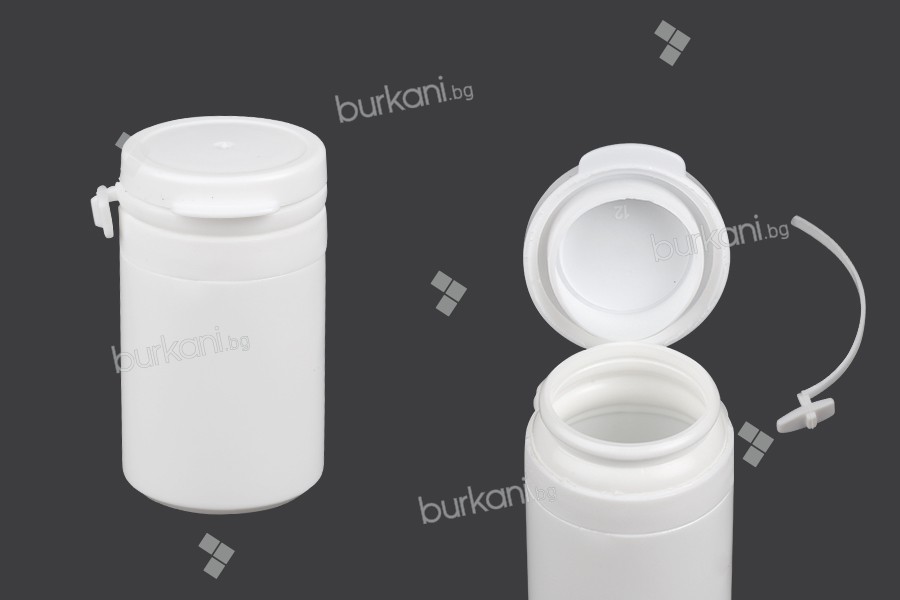 Haplar ve kapsüller için 30 ml'lik kapaklı beyaz plastik kavanoz