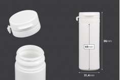 Haplar ve kapsüller için 30 ml'lik kapaklı beyaz plastik kavanoz
