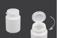 Haplar ve kapsüller için 50 ml'lik kapaklı beyaz plastik kavanoz