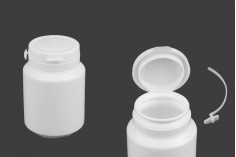 Haplar ve kapsüller için 50 ml'lik kapaklı beyaz plastik kavanoz