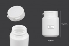 Haplar ve kapsüller için 50 ml'lik kapaklı beyaz plastik kavanoz