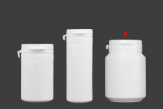 Haplar ve kapsüller için 50 ml'lik kapaklı beyaz plastik kavanoz